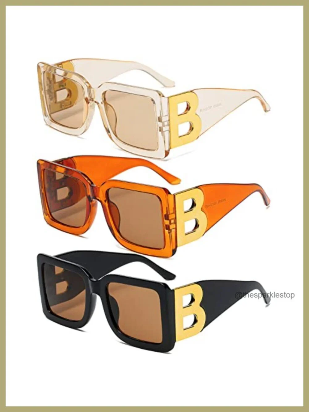 3 Pack Oversized Square Sunglasses UV400 Protection Unisex Trendy Thick Frame